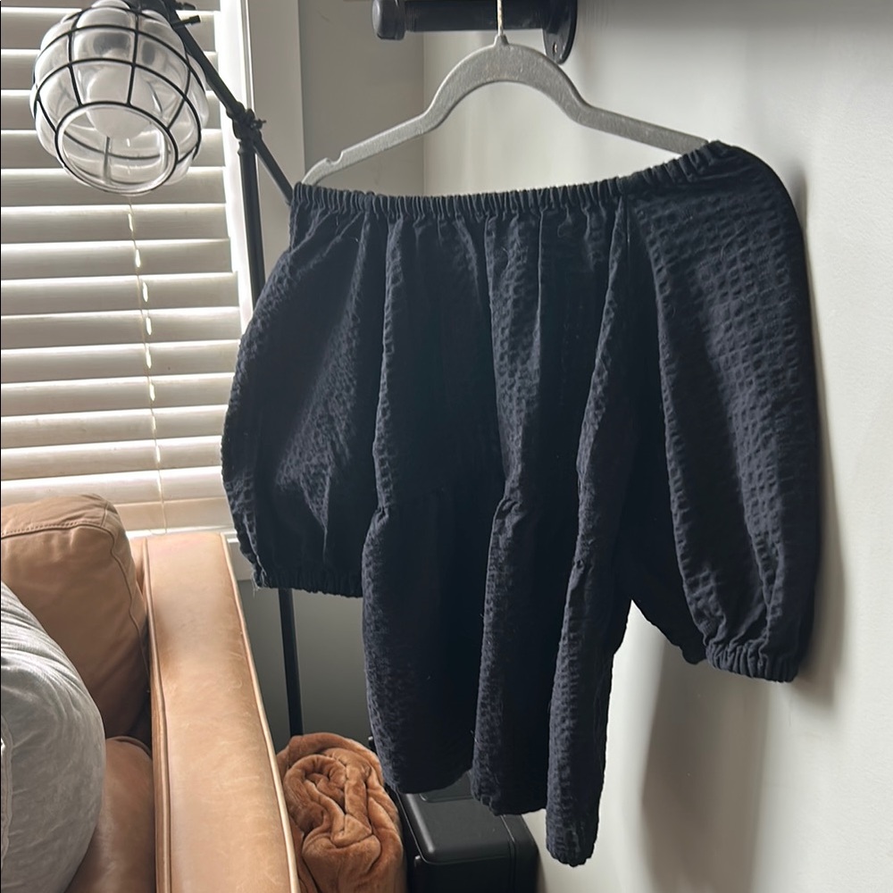 Black Off-Shoulder Textured Top